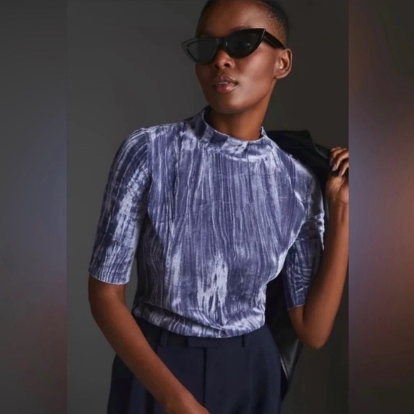 NWT Anthropologie Pilcro Crushed Velvet Mock Neck Top Slate Size S - Picture 5 of 9